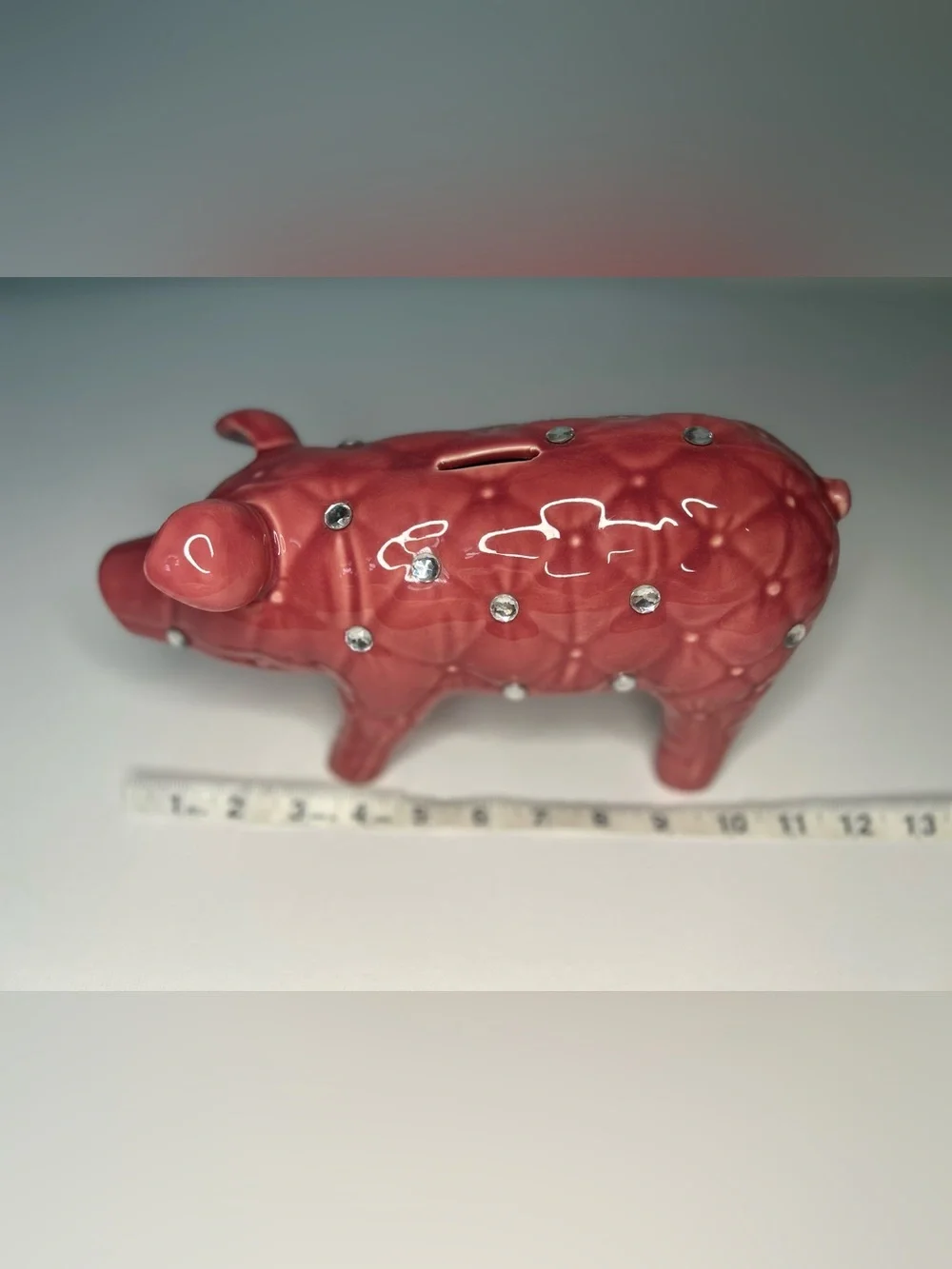 IMAX Corp Abilene Pink Quilted Rhinestone Ceramic Piggy Bank